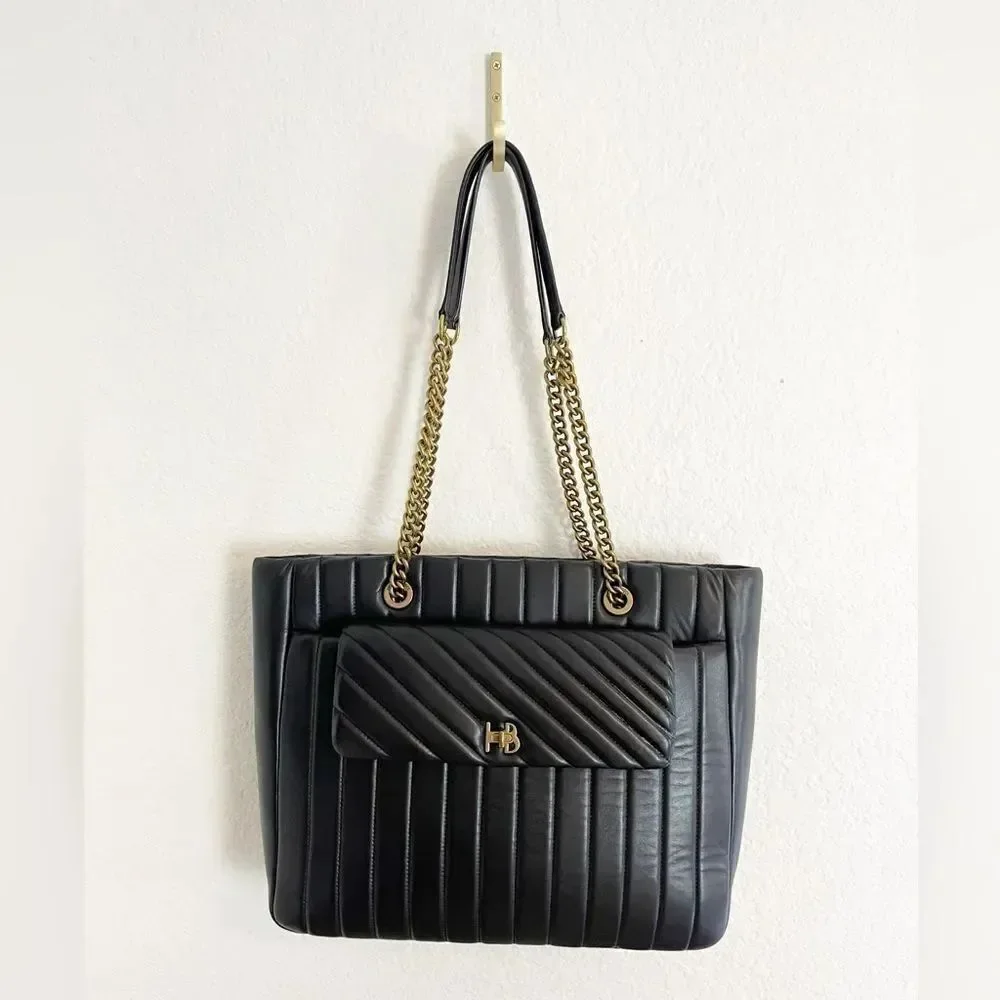 Henri Bendel Black Quilted Laptop Bag with chain handles